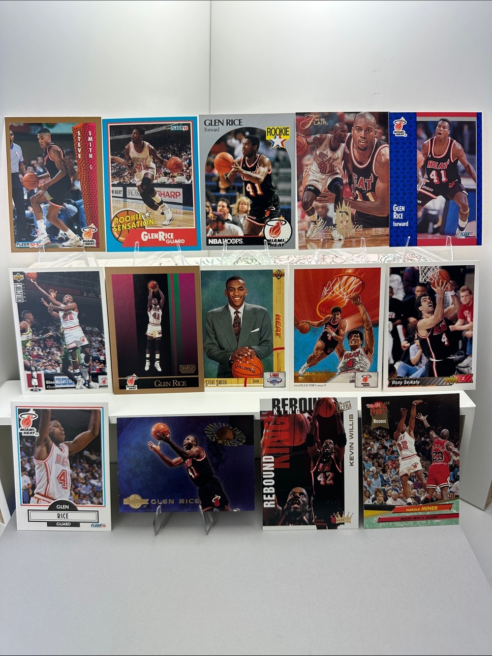 4 Glen Rice Rookies in 90’s Heat lot of 14 w/ Steve Smith Rookie/Rony Seikaly